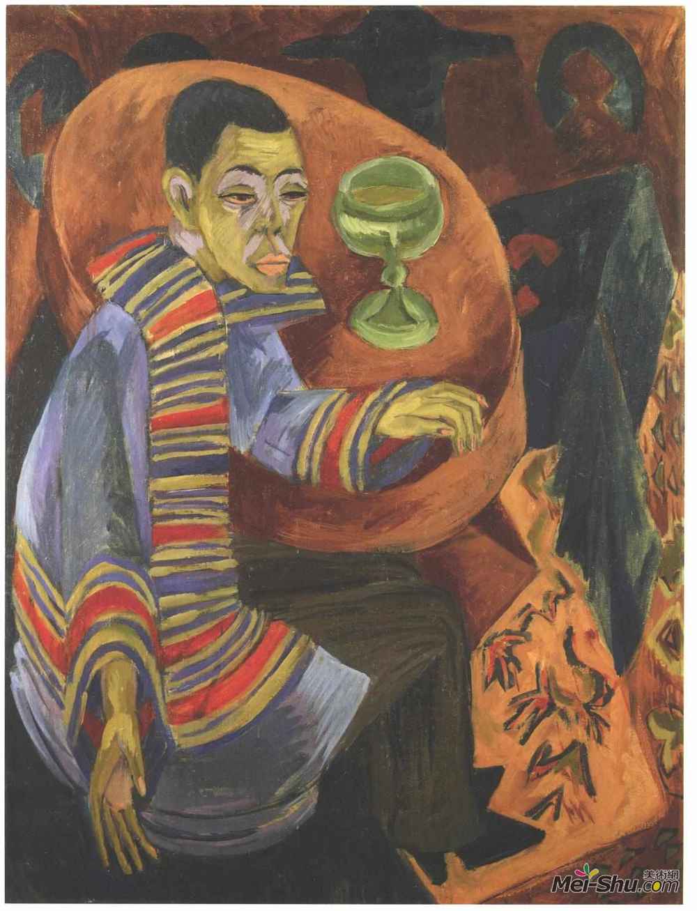 恩斯特·路德维希·克尔希纳(Ernst Ludwig Kirchner)高清作品《饮酒者（自画像）》