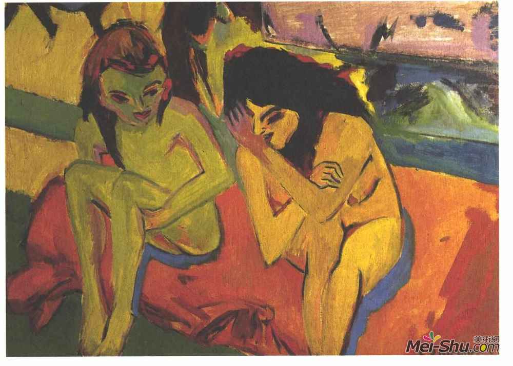 恩斯特·路德维希·克尔希纳(Ernst Ludwig Kirchner)高清作品《两个女孩》