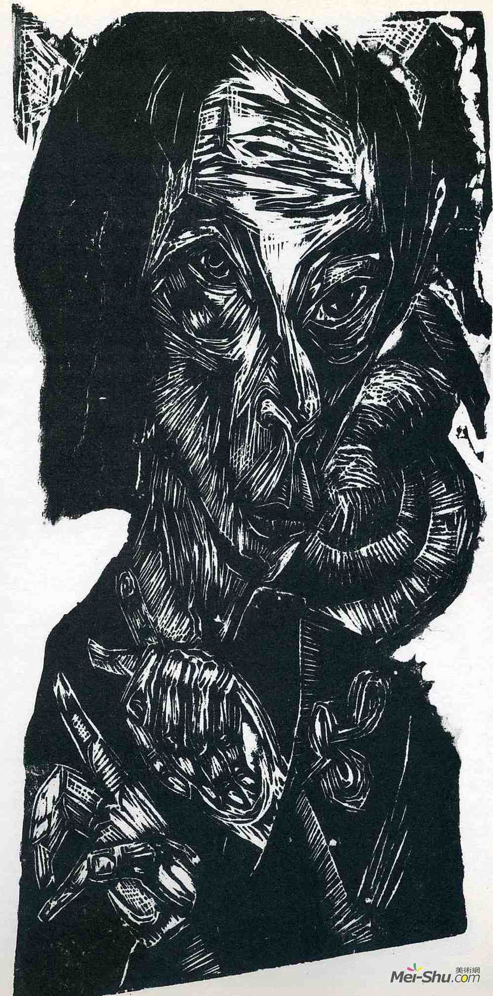 恩斯特·路德维希·克尔希纳(Ernst Ludwig Kirchner)高清作品《一个病人的头。自画像》