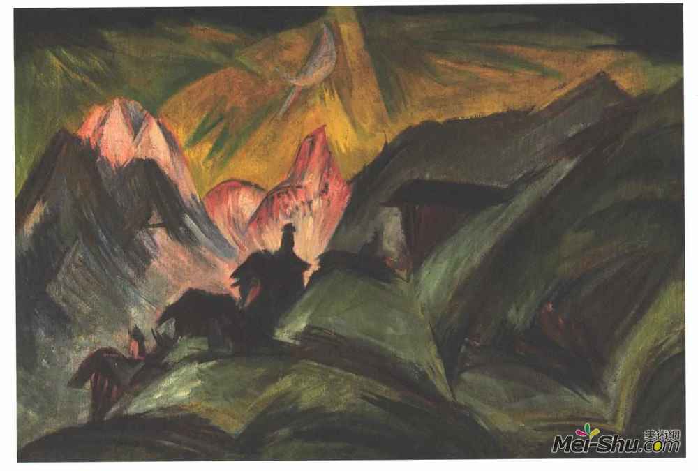 恩斯特·路德维希·克尔希纳(Ernst Ludwig Kirchner)高清作品《月光下的仙人掌》