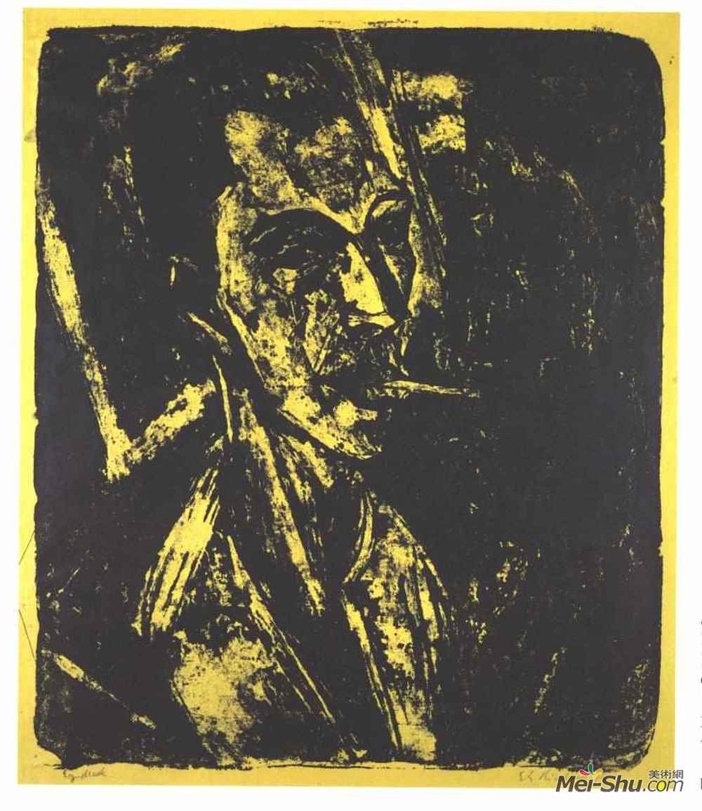 恩斯特·路德维希·克尔希纳(Ernst Ludwig Kirchner)高清作品《香烟自画像》