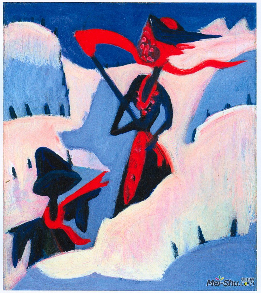 恩斯特·路德维希·克尔希纳(Ernst Ludwig Kirchner)高清作品《雪中的女巫和稻草人》