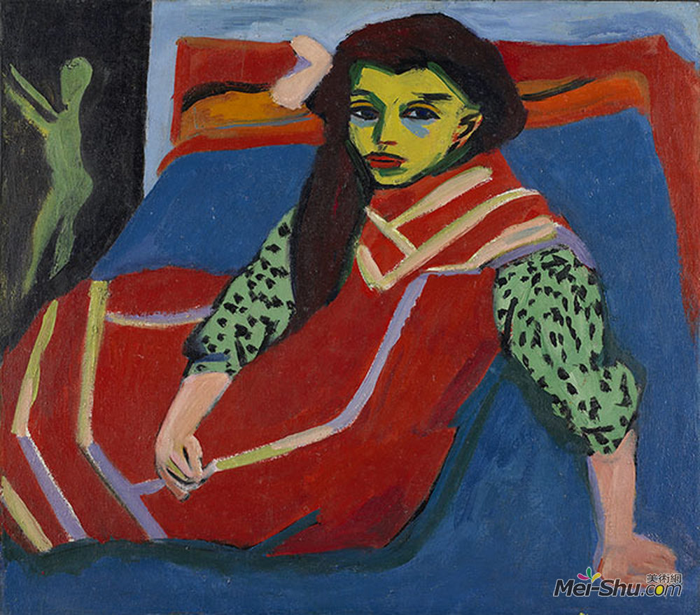 恩斯特·路德维希·克尔希纳(Ernst Ludwig Kirchner)高清作品《坐着的女孩》