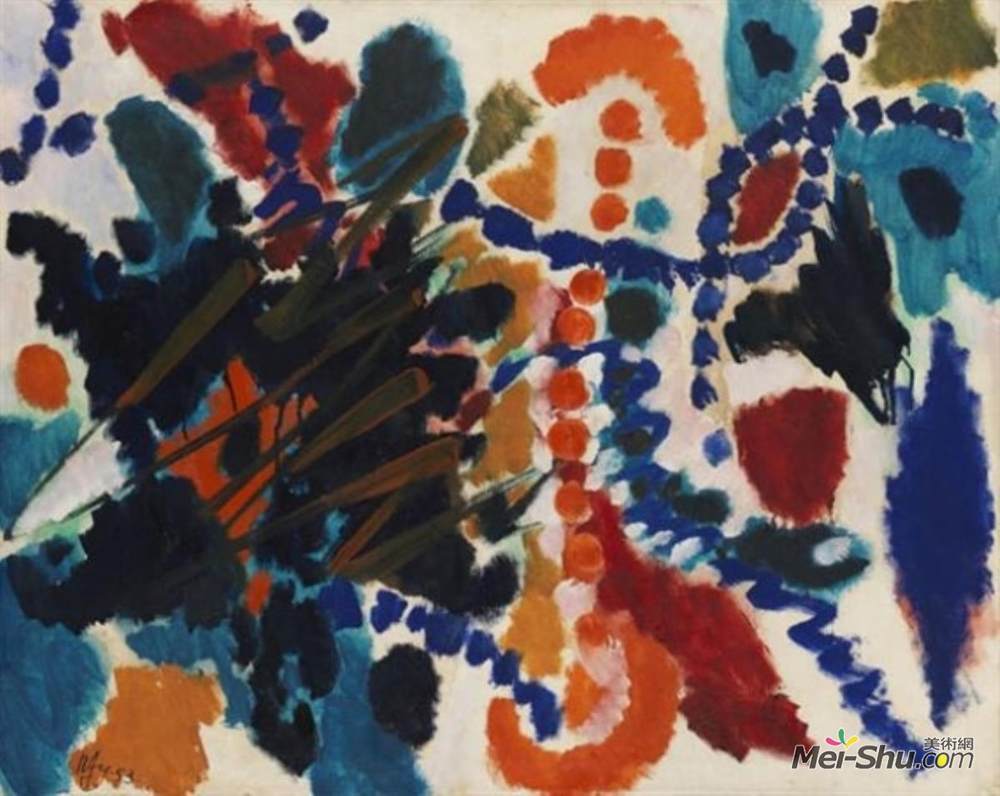 恩斯特·威廉·奈(Ernst Wilhelm Nay)高清作品《由黄色和蓝色》