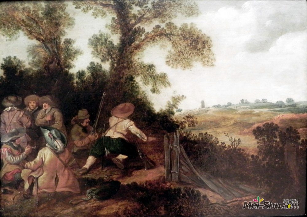 艾萨亚斯·凡·德·维尔德(Esaias van de Velde)高清作品《伏击沙丘中的民兵》
