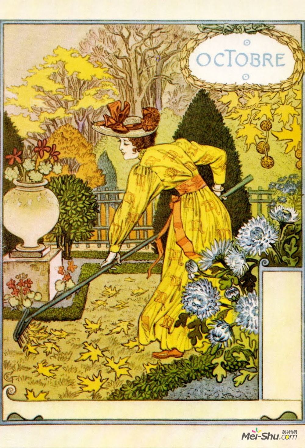 欧仁·格拉塞(Eugène Grasset)高清作品《美丽的花架——十月》
