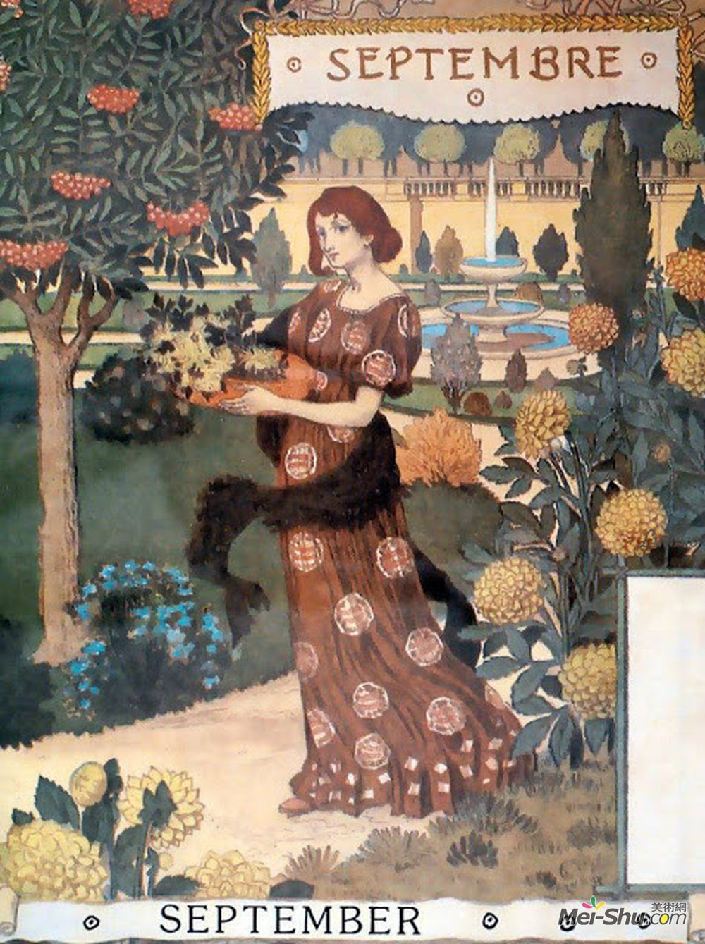 欧仁·格拉塞(Eugène Grasset)高清作品《美丽的花架——九月》