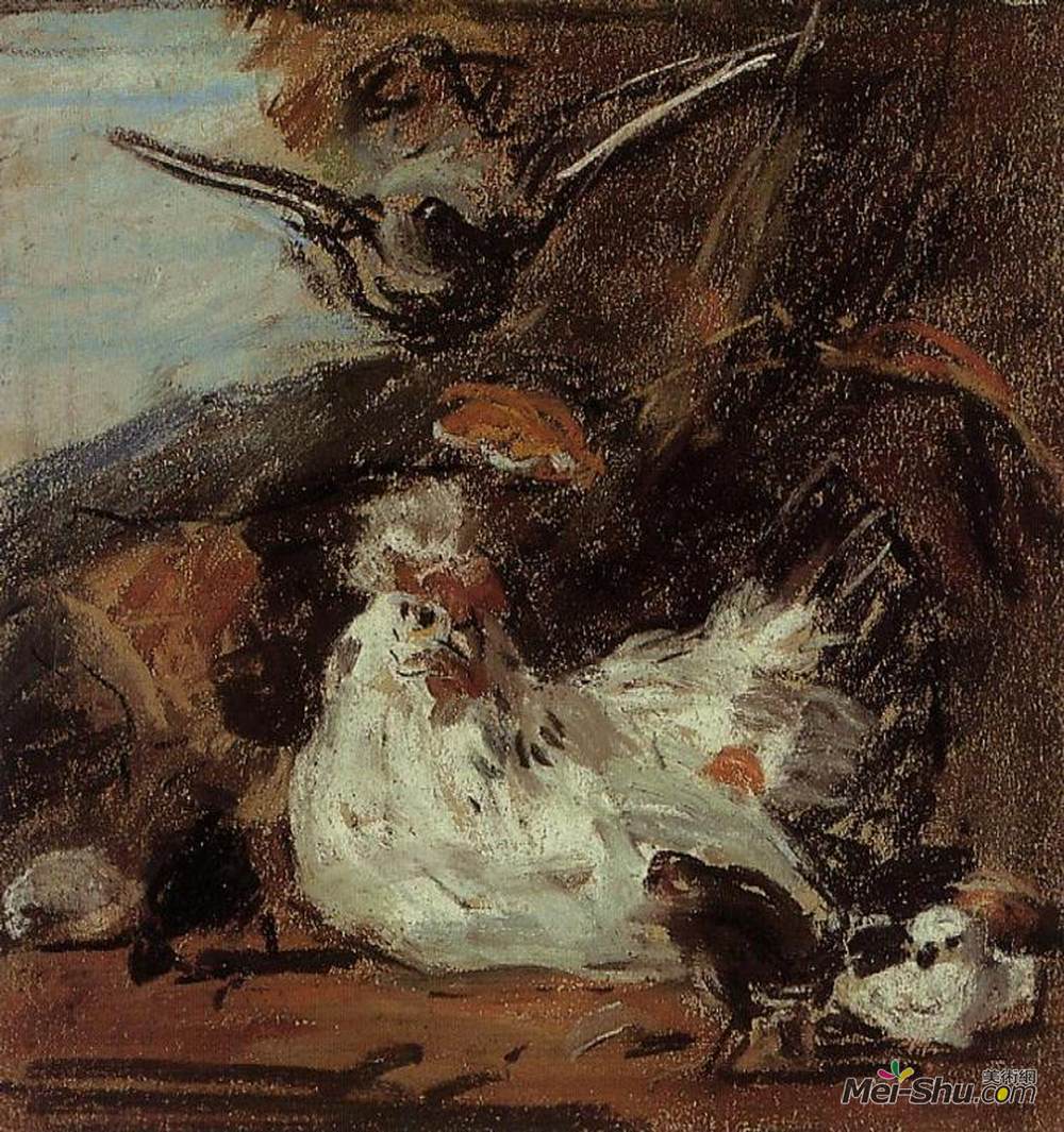 尤金·布丹(Eugene Boudin)高清作品《A Hen and Her Chicks (after Melchior d'Hondecoeter)》