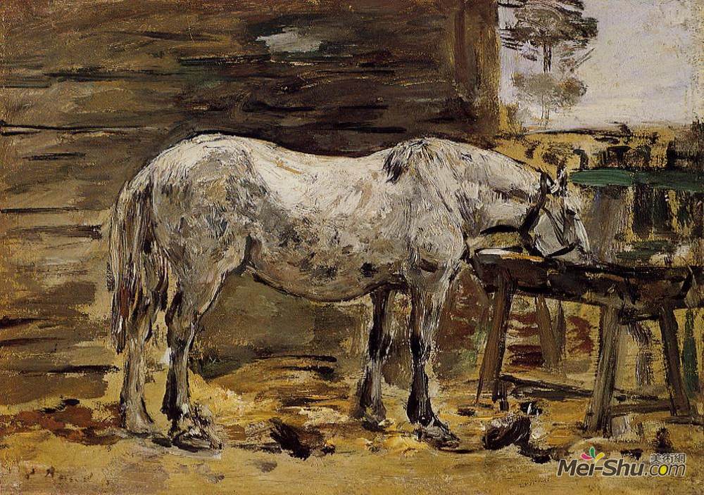 尤金·布丹(Eugene Boudin)高清作品《马饮水》