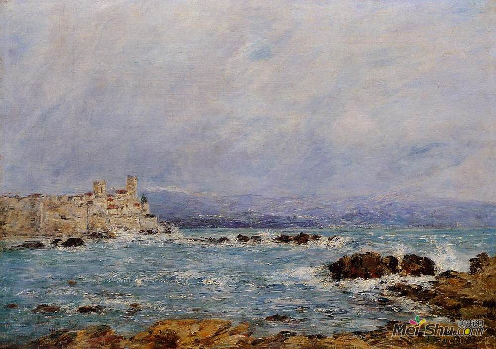 尤金·布丹(Eugene Boudin)高清作品《昂蒂布，小岛的岩石》