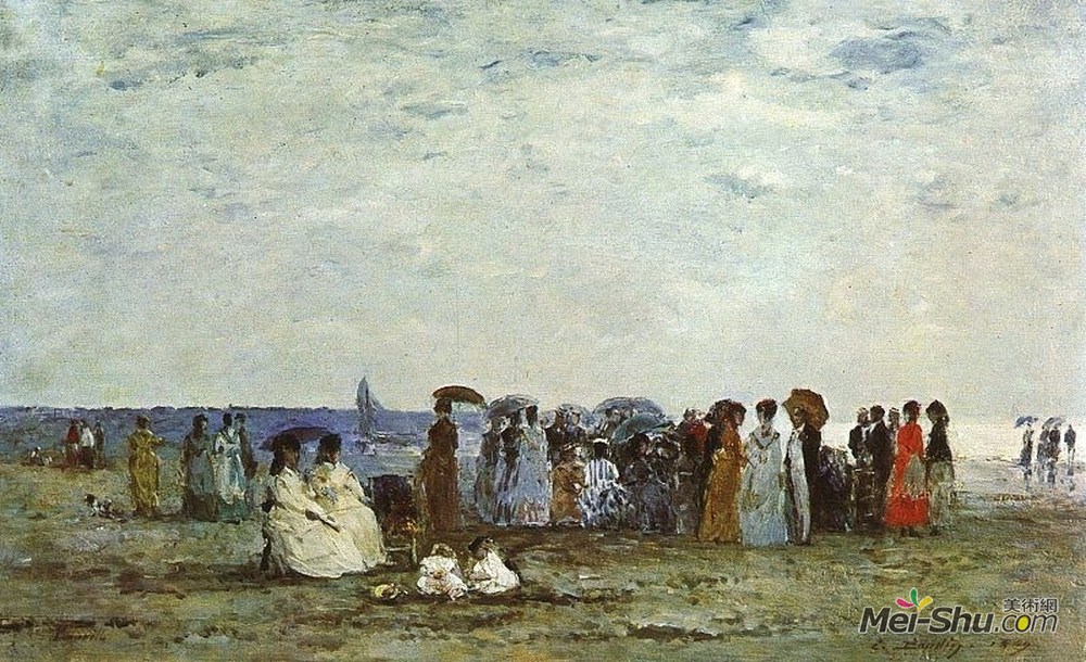 尤金·布丹(Eugene Boudin)高清作品《Bathers on the Beach at Trouville》