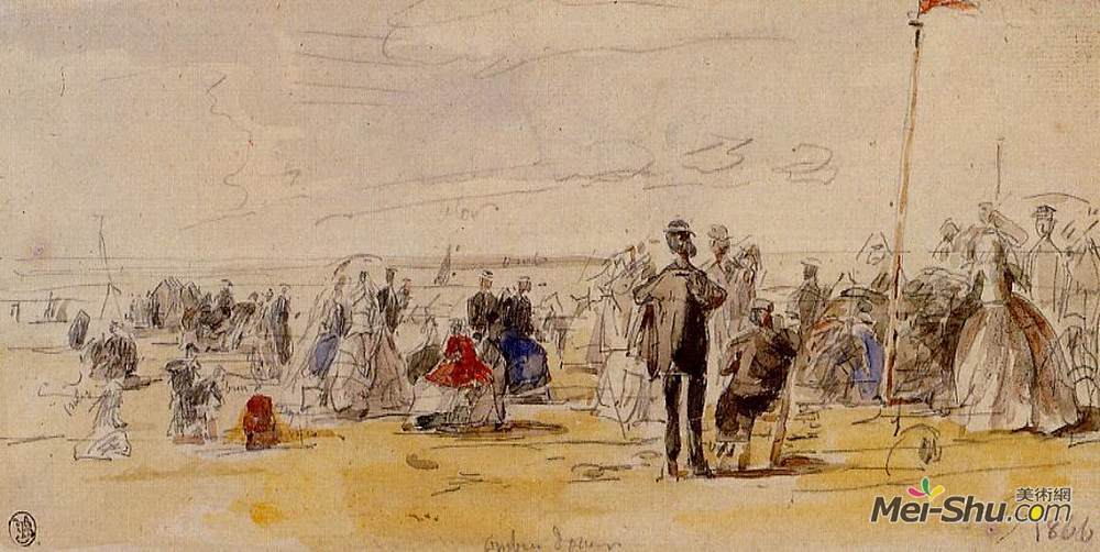 尤金·布丹(Eugene Boudin)高清作品《Beach Scene at Trouville》