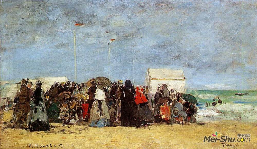 尤金·布丹(Eugene Boudin)高清作品《特鲁维尔海滩的场景，》