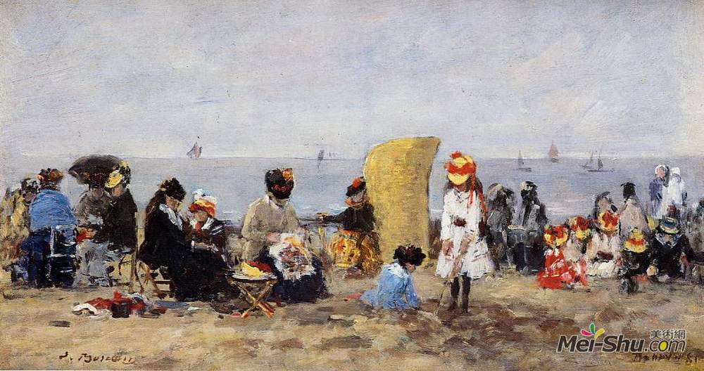 尤金·布丹(Eugene Boudin)高清作品《特鲁维尔海滩的场景，》