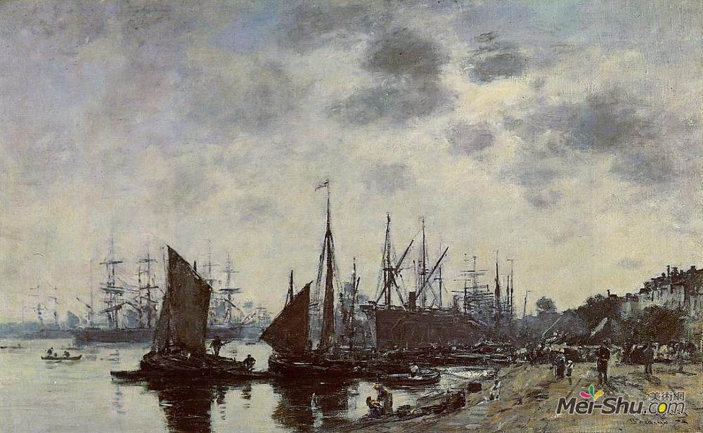 尤金·布丹(Eugene Boudin)高清作品《波尔多，巴卡兰，从码头的视图》