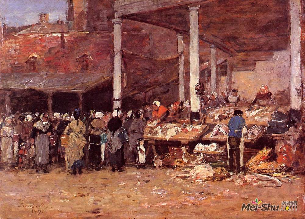 尤金·布丹(Eugene Boudin)高清作品《布鲁塞尔-老鱼市场》