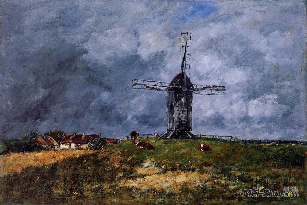 尤金·布丹(Eugene Boudin)高清作品《Cayeux, Windmill in the Countryside, Morning》