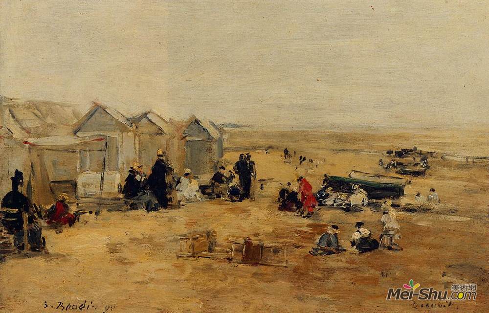 尤金·布丹(Eugene Boudin)高清作品《多维尔海滩场景》