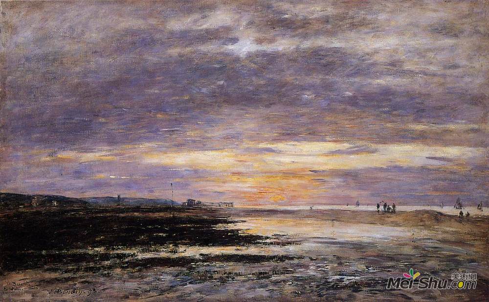 尤金·布丹(Eugene Boudin)高清作品《多维尔，日落海滩上》