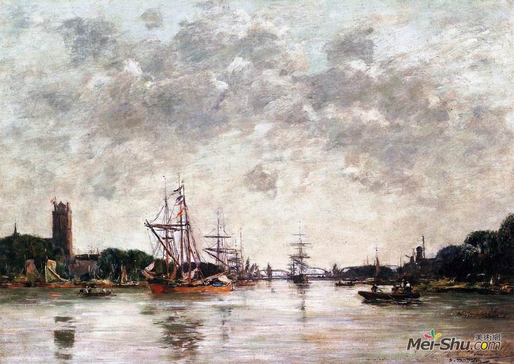 尤金·布丹(Eugene Boudin)高清作品《Dordrecht, La Meuse, View of Swandrecht》