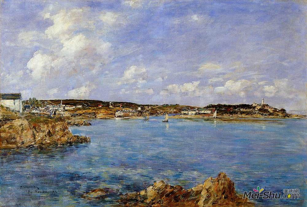 尤金·布丹(Eugene Boudin)高清作品《Douarnenez, the Bay, View of Tristan isle》