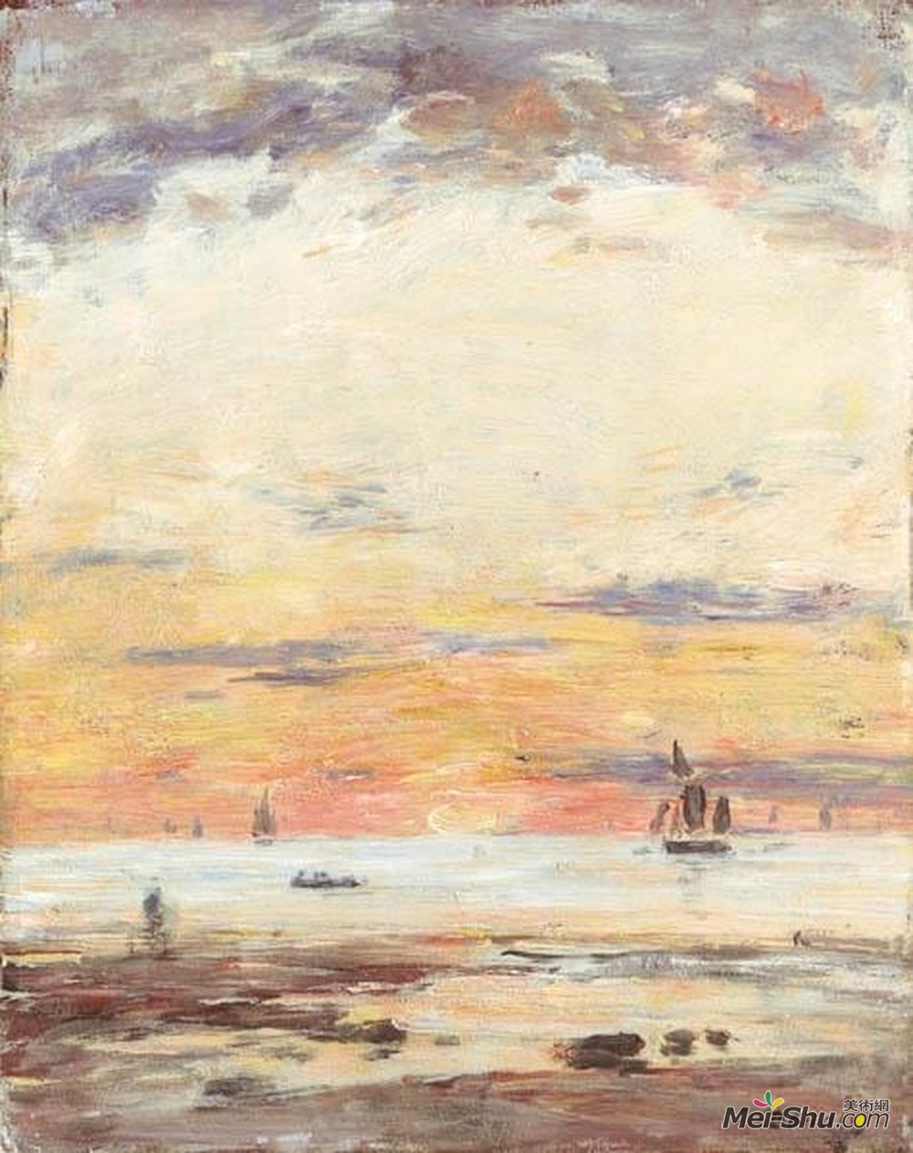尤金·布丹(Eugene Boudin)高清作品《日落时的落潮》
