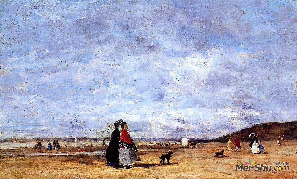 尤金·布丹(Eugene Boudin)高清作品《海滩上的优雅女人》