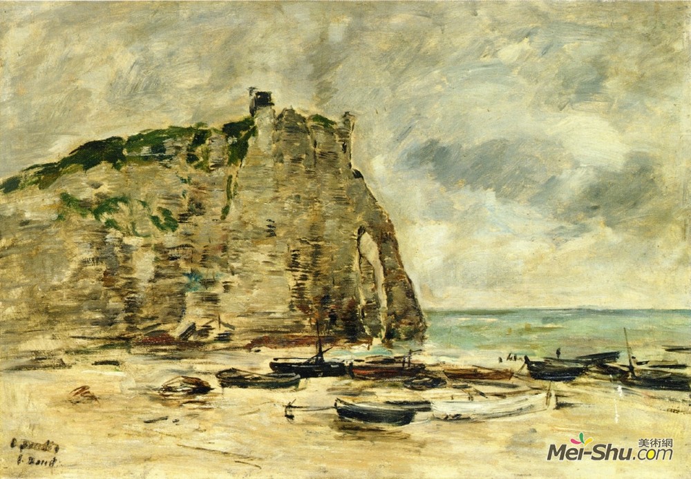尤金·布丹(Eugene Boudin)高清作品《埃特勒塔、沙滩船和阿瓦尔悬崖》