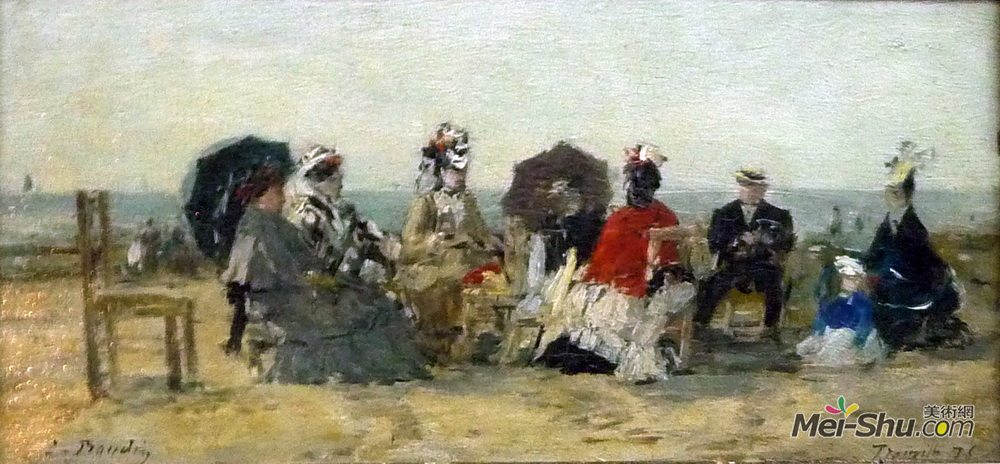 尤金·布丹(Eugene Boudin)高清作品《Figures on the beach at Trouville》