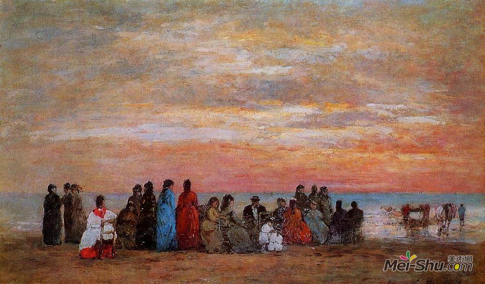 尤金·布丹(Eugene Boudin)高清作品《Figures on the Beach at Trouville》