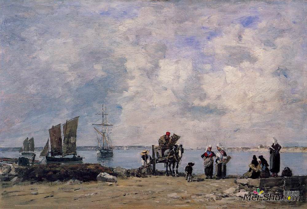 尤金·布丹(Eugene Boudin)高清作品《海边的渔夫》