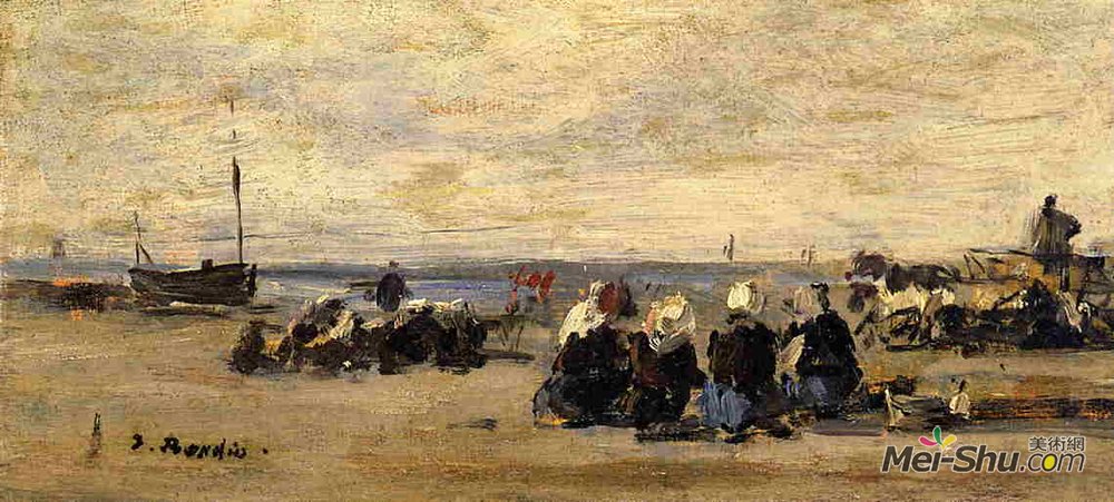 尤金·布丹(Eugene Boudin)高清作品《贝尔克的女渔民》