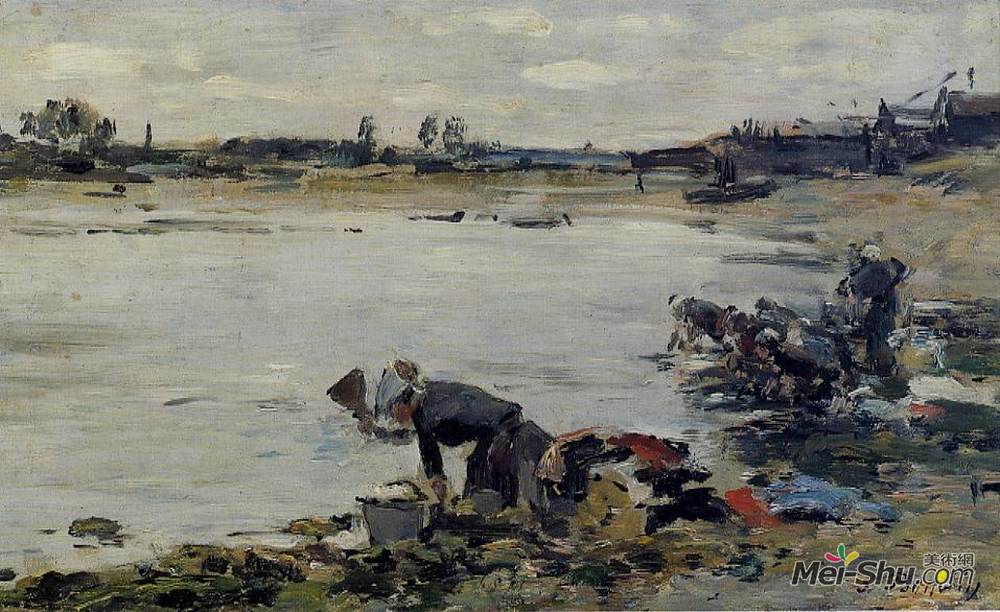 尤金·布丹(Eugene Boudin)高清作品《Laundresses on the Banks of the Touques》