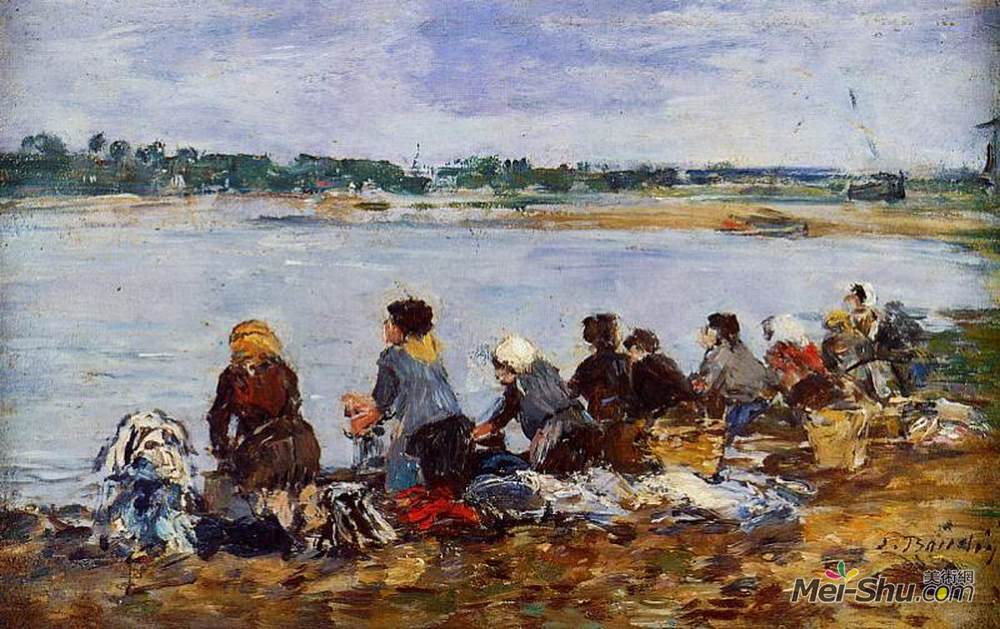 尤金·布丹(Eugene Boudin)高清作品《Laundresses on the Banks of the Touques》