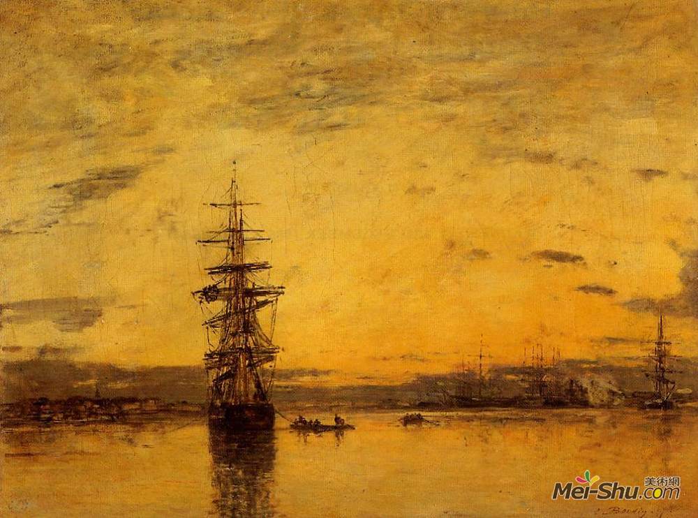 尤金·布丹(Eugene Boudin)高清作品《勒阿弗尔。厄尔河盆地》