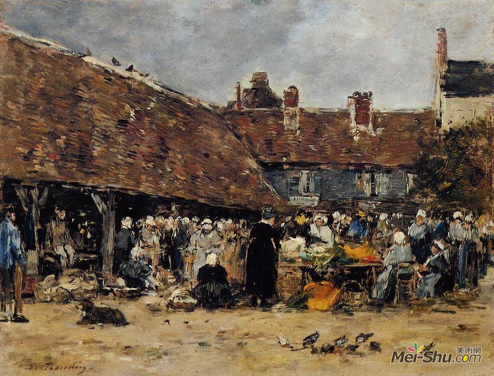 尤金·布丹(Eugene Boudin)高清作品《Market at Trouville》