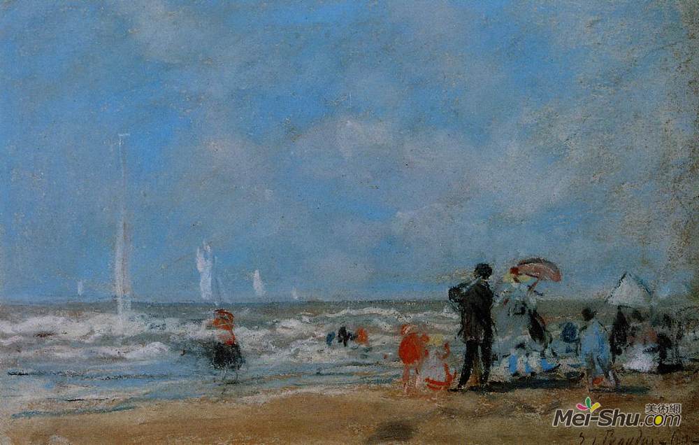 尤金·布丹(Eugene Boudin)高清作品《在海滩上》