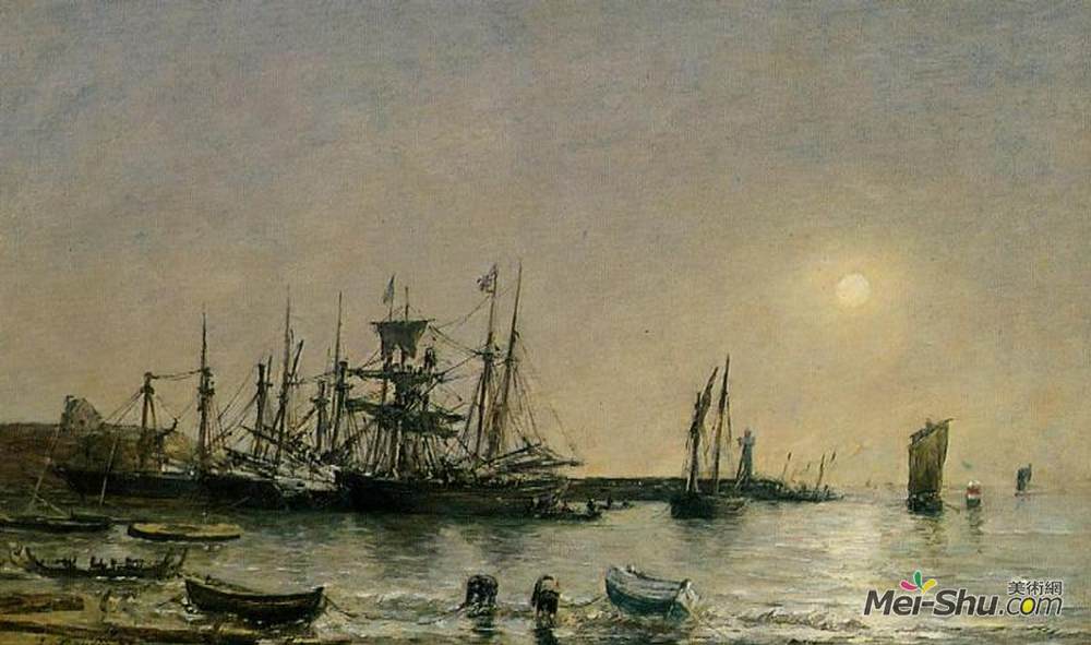 尤金·布丹(Eugene Boudin)高清作品《Portrieux Boats at Anchor in Port》