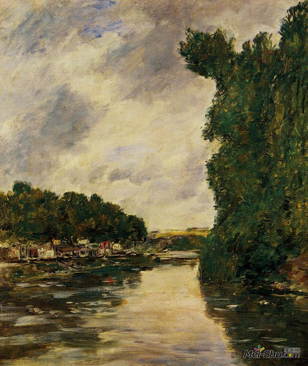 尤金·布丹(Eugene Boudin)高清作品《阿布维尔附近的河流》