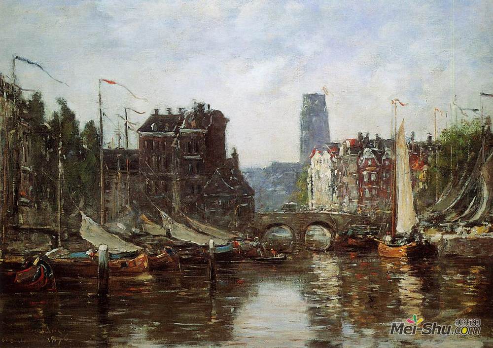 尤金·布丹(Eugene Boudin)高清作品《鹿特丹，勒庞交易所》