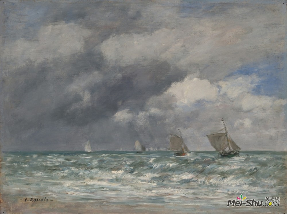 尤金·布丹(Eugene Boudin)高清作品《Sailboats at Trouville》