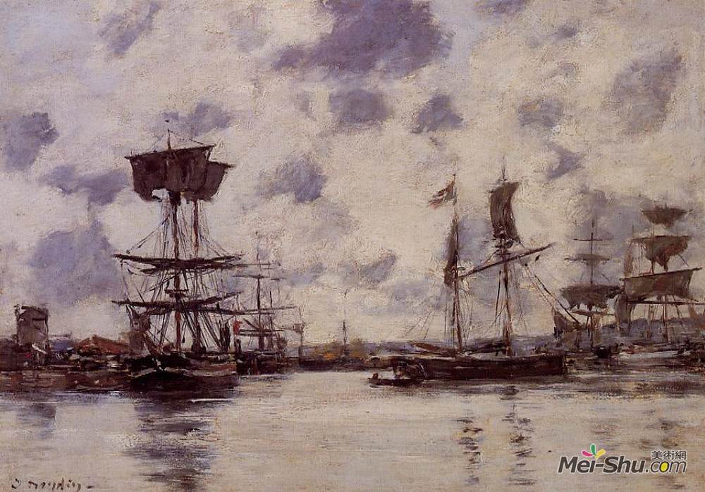 尤金·布丹(Eugene Boudin)高清作品《锚泊帆船》