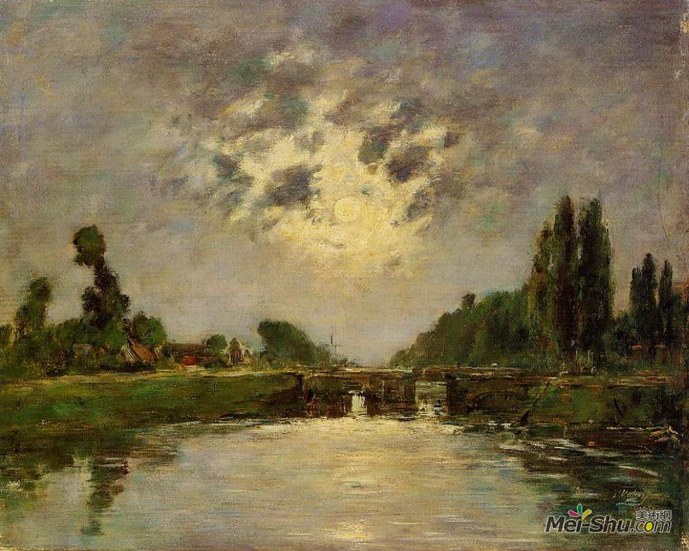 尤金·布丹(Eugene Boudin)高清作品《索姆河畔圣瓦里，锁上的桥》
