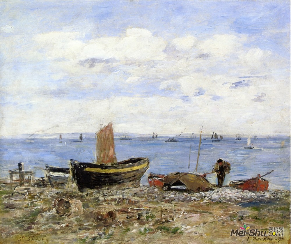 尤金·布丹(Eugene Boudin)高清作品《Shore at Sainte-Adresse, Low Tide》