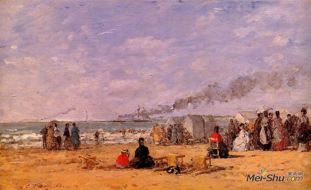 尤金·布丹(Eugene Boudin)高清作品《The Beach at Trouville》