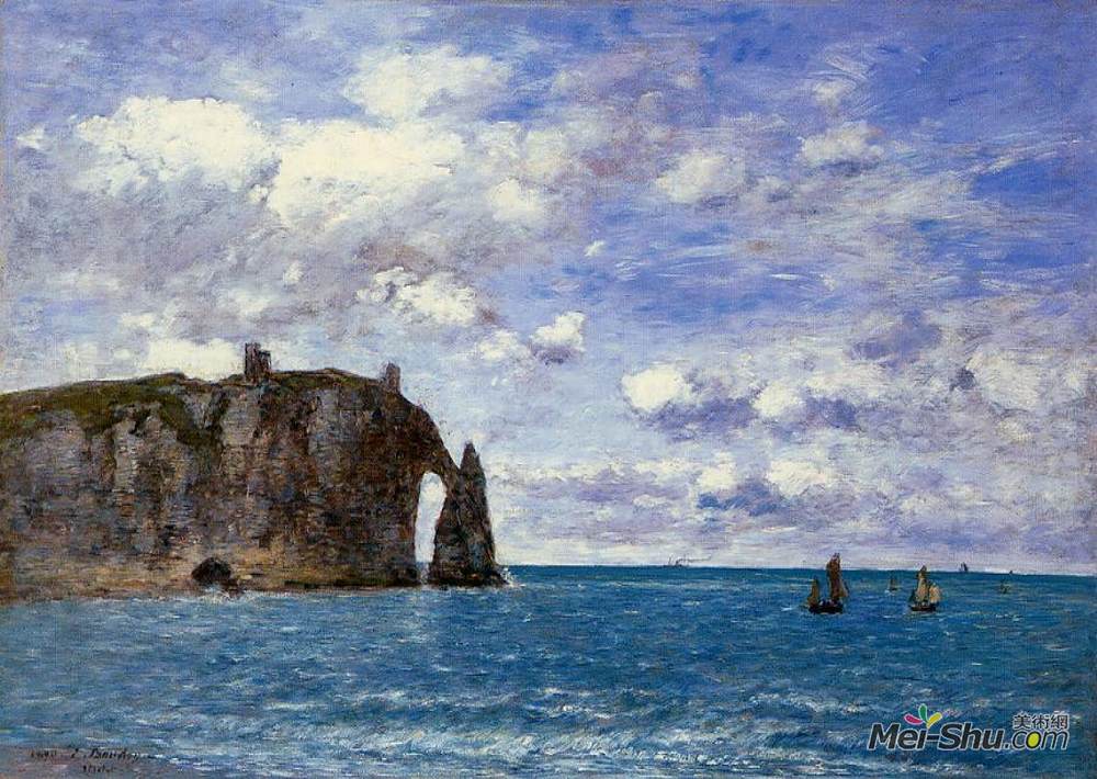 尤金·布丹(Eugene Boudin)高清作品《埃特勒塔的悬崖》