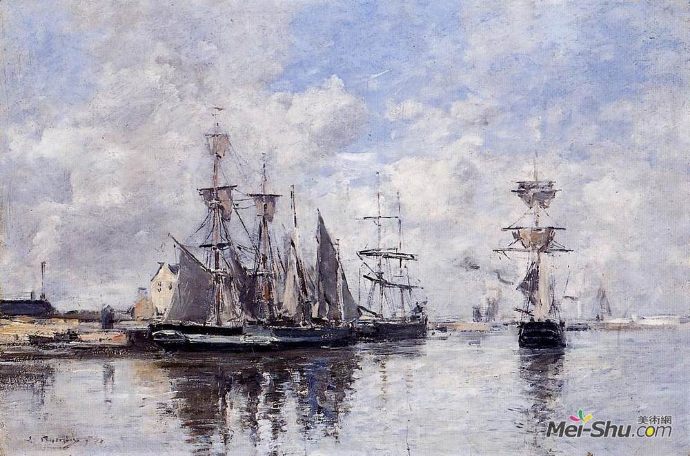 尤金·布丹(Eugene Boudin)高清作品《道维尔港》