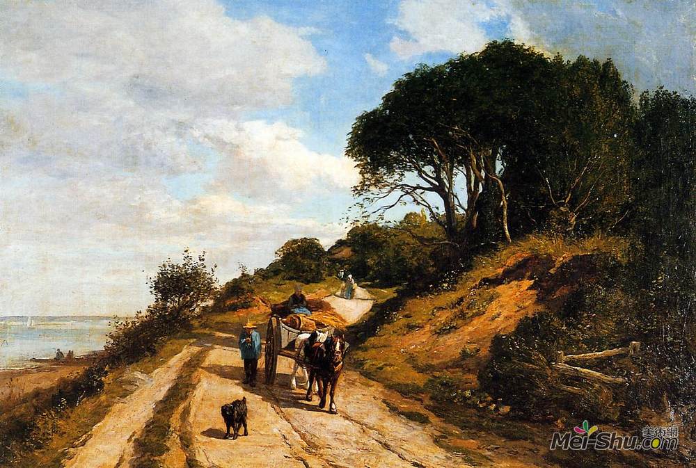 尤金·布丹(Eugene Boudin)高清作品《The Road from Trouville to Honfleur》