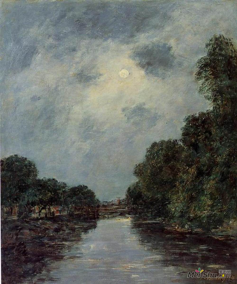尤金·布丹(Eugene Boudin)高清作品《索姆附近的阿贝维尔-月光》