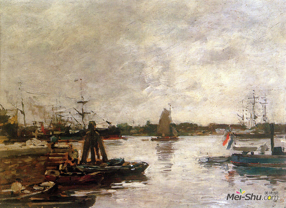 尤金·布丹(Eugene Boudin)高清作品《西班牙鹿特丹码头》